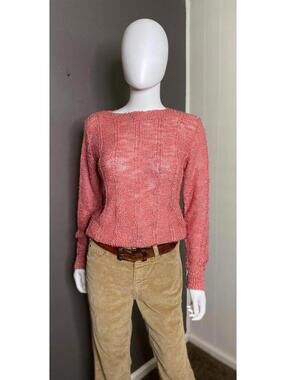 1970’s Mauve + Metallic Thread Loose Knit Sweater by Sultra size L Textured Knit